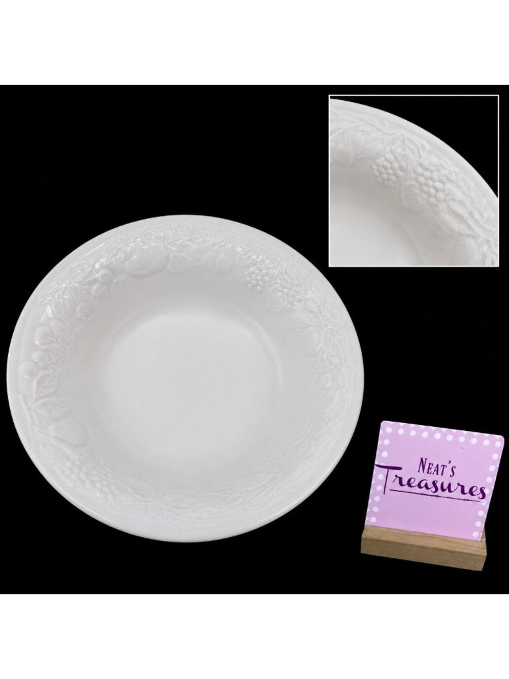 Gibson FRUIT Embossed Fruit White Shades Stoneware Round 10" Serving Bowl